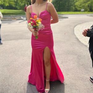 Faviana Fuchsia Spaghetti Strap Gown